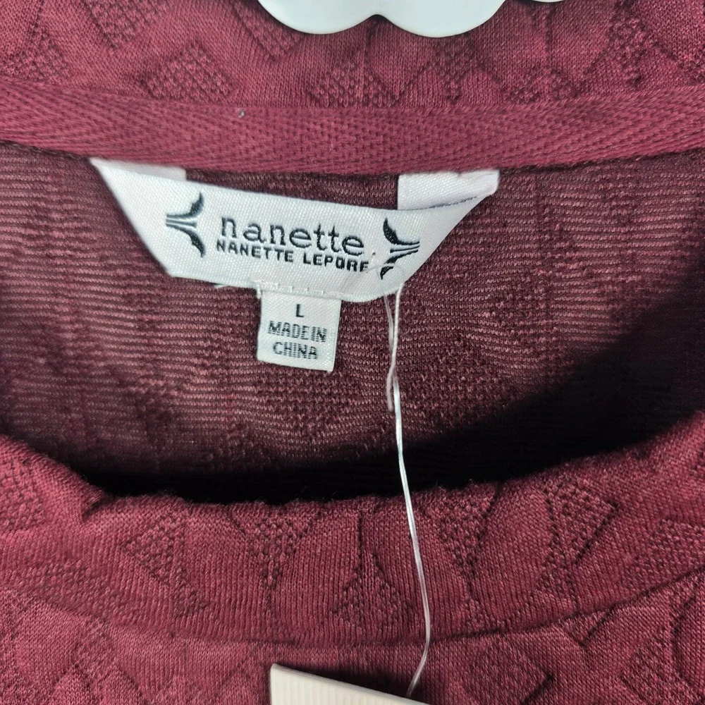 Nanette Lepore Womens 2 Piece Quilted Sweatshirt Wide Leg Pants Set Burgundy LRG